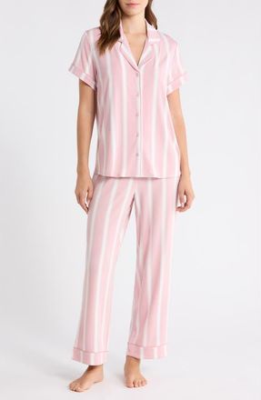 Nordstrom Moonlight Eco Crop Pajamas in Pink- Ivory Riviera Stripe at Nordstrom, Size X-Small
