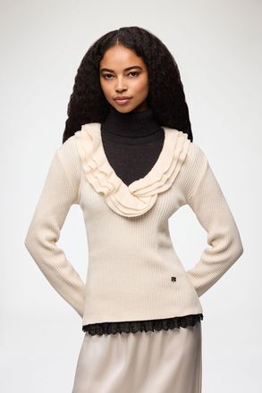 Ganni White Top in Ribbed Merino