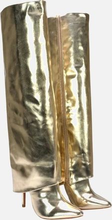 XY London Womens XY London Womens/Ladies Shauna Fold Over Metallic High Stiletto Heel Knee-High Boots - Gold - Size: 5