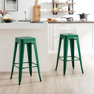 Furniturebox Set of 2 Colton Tolix Style Metal Stackable Retro Industrial Bar Stools in Green