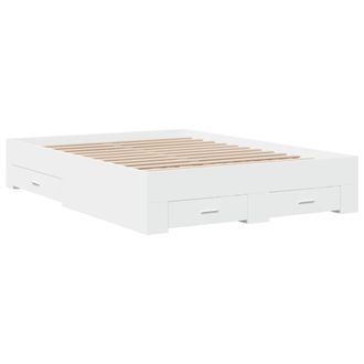 vidaXL Cama Con Cajones Madera De Ingenier&iacute;a Blanco 135x190 Cm Vidaxl
