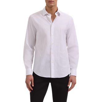 Bugatchi Julian Shaped Fit Stretch Cotton Button-Up Shirt in White at Nordstrom, Size Xxx-Large