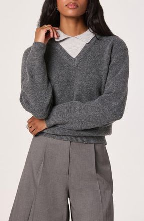 ASTR the Label Contrast Collar Sweater in Grey at Nordstrom, Size X-Small