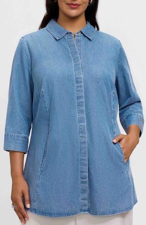 Foxcroft Cici Denim Tunic Shirt in Bleach Wash at Nordstrom, Size 16W