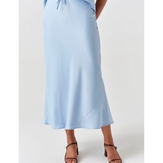 Ghost London Dahlia Picot Trim Satin Midi Skirt in Light Blue at Nordstrom, Size 14