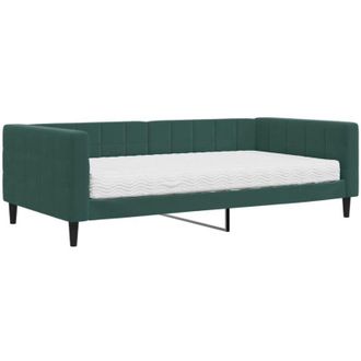 vidaXL Vidaxl - Sof&aacute; Cama Con Colch&oacute;n Terciopelo Verde Oscuro 100x200 Cm