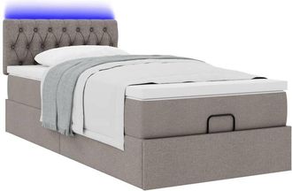 vidaXL Cama Otomana Con Colch&oacute;n Y Luces Led Tela Gris Taup&eacute; 90x200 Cm Vidaxl