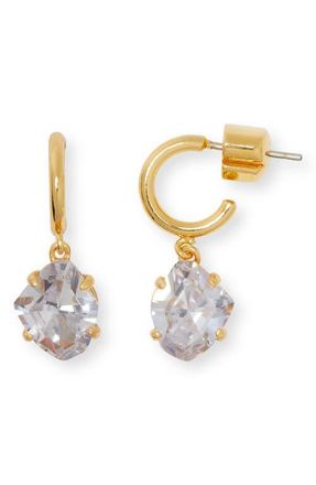 Kate Spade New York treasure trove cubic zirconia drop huggie hoop earrings in Clear/Gold at Nordstrom