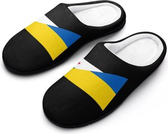 Generic Flag of Palestine And Ukraine Mens House Slippers Memory Foam Washable Cotton Slip on Home Shoes