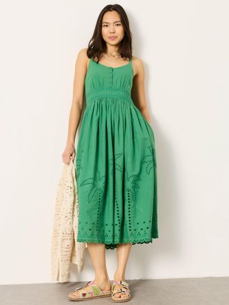 Fat Face FatFace Teri Green Petite Embroidered Midi Dress