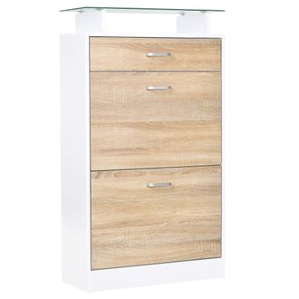 OEM Mueble Zapatero Armario Zapatero Con 3 Cajones Estante De Vidrio Y Asa De Aluminio Para Pasillo 60x24x105,5 Cm Natural