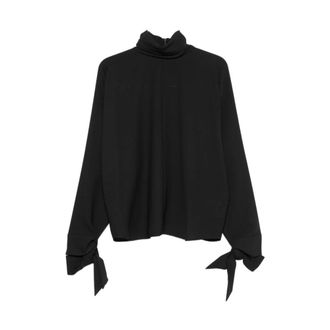 Emporio Armani High-Neck Crepe Blouse - female - Emporio Armani - Blouses - Black - XS - Blouses & Shirts