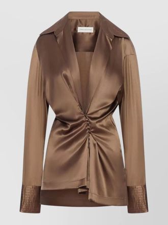 Dries Van Noten satin shirt ruched long sleeves collar