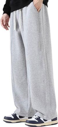 Generic Mens Baggy Sweatpants Wide Leg Lounge Sweat Pants Elastic Waist Drawstring Casual Sweatpants with Pockets (UK, Alpha, XXL, Regular, Regular, Light Gra