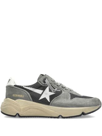Golden Goose Running Sole Sneakers With Green Suede And Grey Mesh Upper