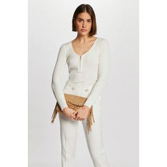 Morgan Trui met V-hals en rits in geribbeld tricot