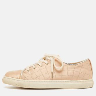 Charlotte Olympia Beige Leather And Satin Lace Up Sneakers