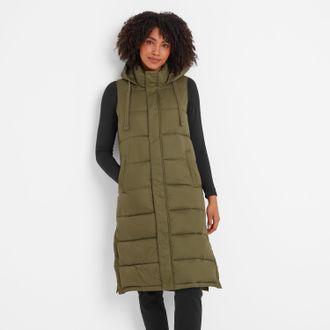 TOG24 Newall Womens Long Padded Gilet Khaki Polyamide - Size 18 UK