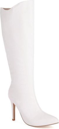 Generic Womens Pointed Toe Stiletto Heel Pumps Shoes Wide Calf Pull On Fashion Knee High Boots for Casual and Party (7.5,White)