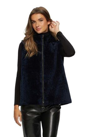 Gorski Reversible Genuine Shearling Hooded Vest in Navy/black at Nordstrom, Size Medium