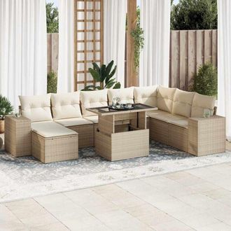 vidaXL Set De Sof&aacute;s De Jard&iacute;n Con Cojines 9 Pzas Rat&aacute;n Sint&eacute;tico Beige Vidaxl