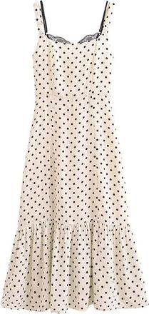 Generic Womens Retro Casual Polka-Dot Printed Lace Fake Lace Two-Piece Dress White S