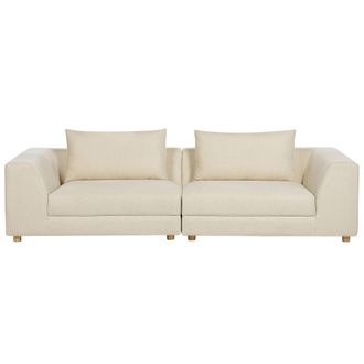 Beliani Sof&aacute; Tapizado 3 Plazas C&oacute;modo Acogedor Acolchado Reposabrazos Sala De Estar Moderno Beige Lermon