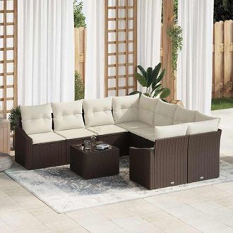 vidaXL Conjunto De Sof&aacute; De Jard&iacute;n 9 Pcs Marr&oacute;n, Crema 55 X 55 X 37 Cm Vidaxl