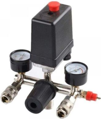 OEM Regulador De Presi&oacute;n Con Presostato - 0 A 12 Bar - Para Compresor De Aire - 2 Pantallas Digitales - Rosca G3/4 - V&aacute;lvula De Seguridad - 1 Unidad