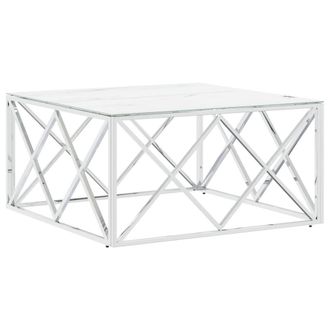 Berkfield Home Coffee Table Silver 80x80x40 cm Stainless Steel & Glass | Size: 80 x 80 x 40 cm