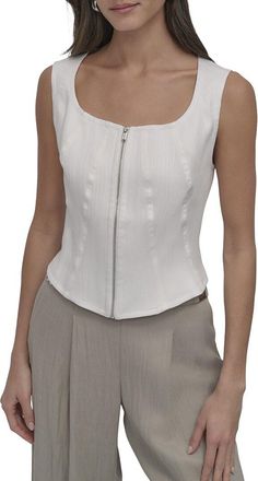 DKNY Dkny Zip Front Seamed Vest Top