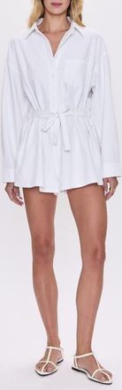 Pistola Denim Vance Tie Waist Long Sleeve Romper in Vivid White at Nordstrom, Size X-Large