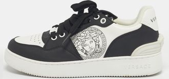 Versace White/black Leather Medusa Lace Up Sneakers