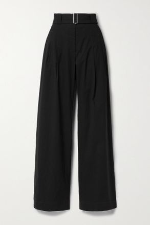 A.L.C. Pantaloni A Gamba Larga In Twill Di Misto Lino Con Pinces E Cintura Darby - Nero