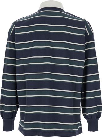 Autry Mens Blue Polo Shirt With Striped Motif Cotton T-Shirts And Polos