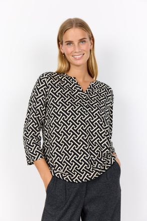 Soyaconcept Shirtbluse SOYACONCEPT SC-FELICITY AOP 519, Damen, Gr. S, schwarz (schwarz combi), Web, Obermaterial: 50% Baumwolle, 50% Viskose, gemustert, normal, V