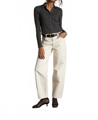 perfectwhitetee Amee Rib Long Sleeve Polo In Charcoal