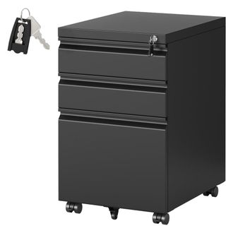 Songmics Archivador m&oacute;vil con 3 cajones y ruedas de color negro mate