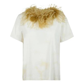 Des_Phemmes DES Phemmes - Oversized T-shirt met veren - Dames - Tops - Wit - Maat: XS Katoen