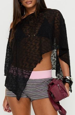 Princess Polly Nelinda Sheer One-Shoulder Poncho in Black at Nordstrom, Size 8