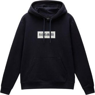 Napapijri Heren-hoodie van katoen met boxlogo en losse pasvorm (Zwart)
