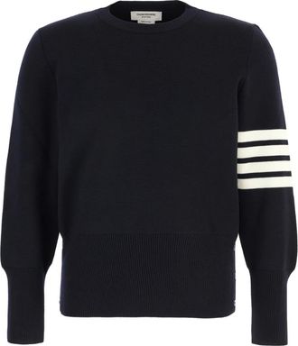 Thom Browne Wool 4-Bar Pullover - Heren - Ronde hals truien - Blauw - S - Wol - Truien & Vesten