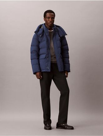 Calvin Klein Mens Matte Hooded Down Puffer Jacket - Blue - 2XL