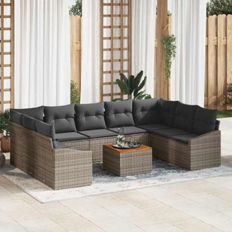 vidaXL Conjunto De Sof&aacute; De Jard&iacute;n 10 Pcs Gris Vidaxl