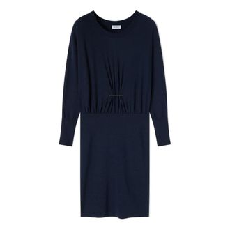Motivi Gebreide Jurk met Draping - Dames - Jurken - Blauw - Maat: M Nylon
