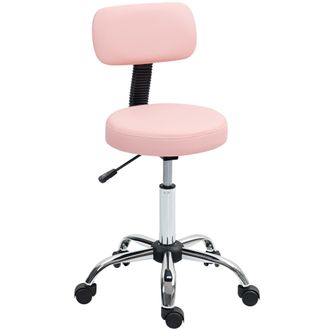 HOMCOM Rolling Stool With Backrest - Wheels - Faux Leather Salon Chair - Pink | TJ Hughes