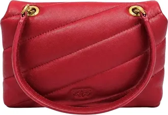 Pinko Womens Shoulder Bag Love Puff Baby Small Rio Red Leather Red-Antique Gold Red/antique