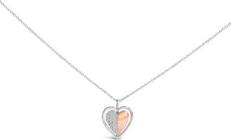 House of Brilliance 10K Rose Gold Plated Sterling Silver 1/5 Cttw Diamond Two-Tone Heart Pendant Necklace