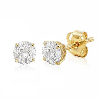 MAX + STONE 14k Yellow or White Gold Solitaire Round Cubic Zirconia Stud Earrings 4MMto7.5MM