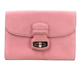 Asprey Pink Suede Turnlock Clutch
